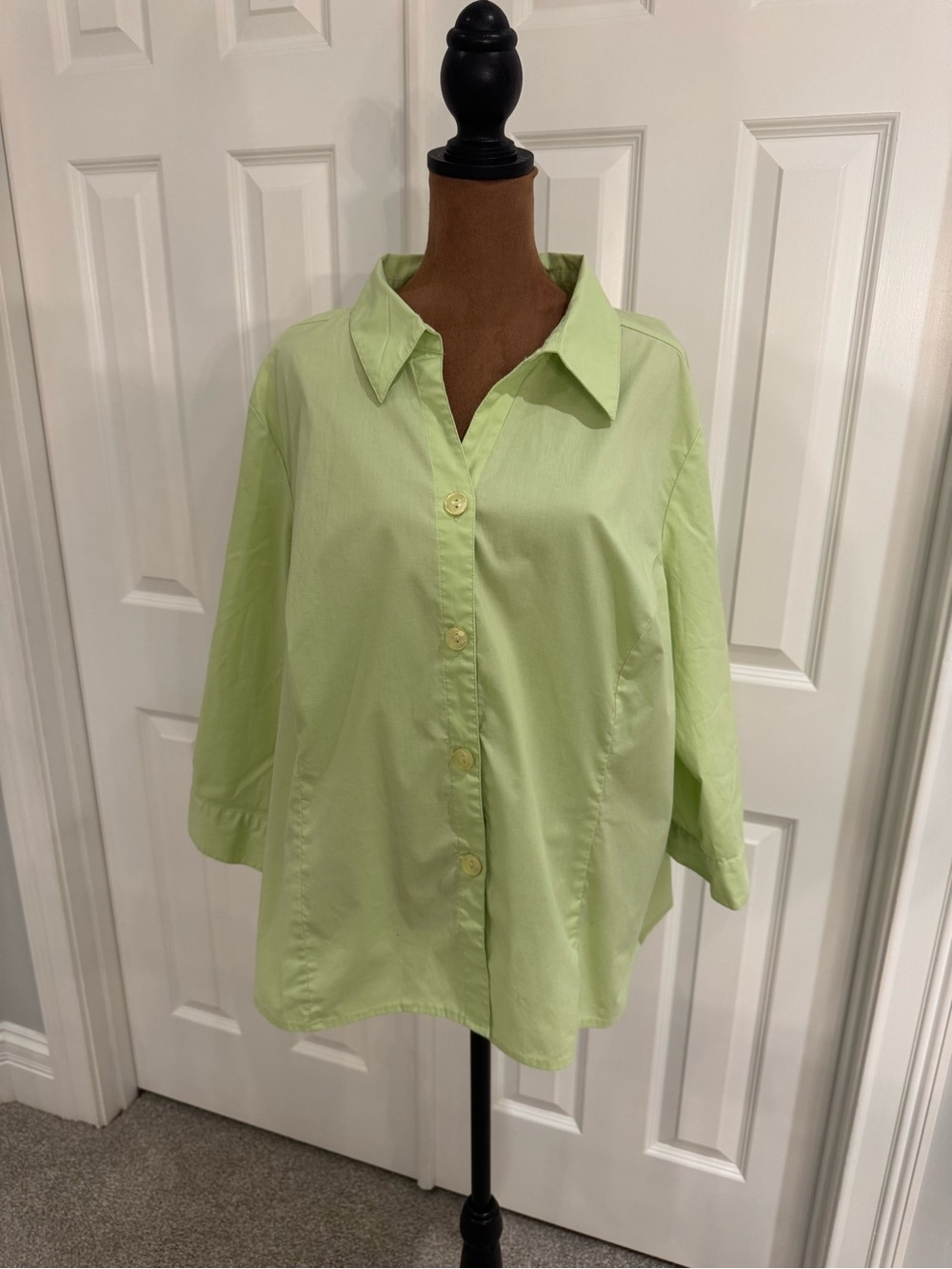 Denim&Co Light Green Button-Down Collared Blouse